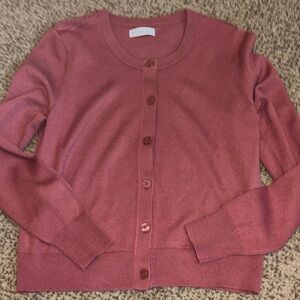 Nine West Dusty Rose Button-Front Crewneck Cardigan Small